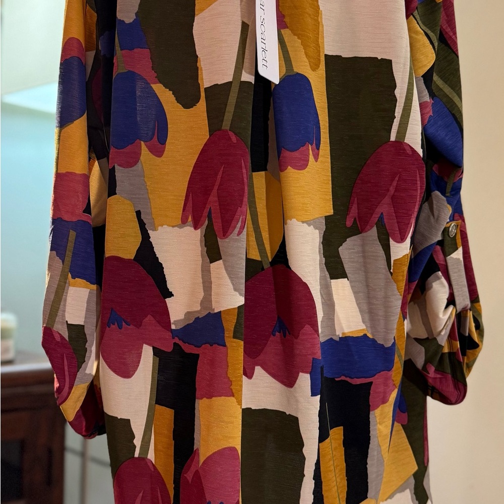 NWT Dear Scarlett Women's Boutique Abstract Floral Tunic Blouse Long Sleeves XL - Picture 10 of 16